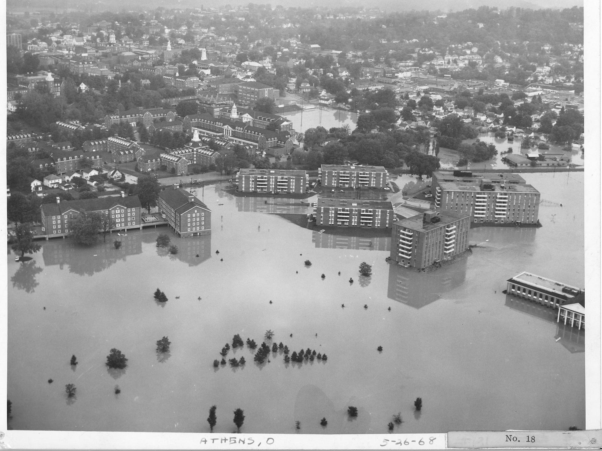 1968 Flood in Athens Ohio, East Green of Ohio University